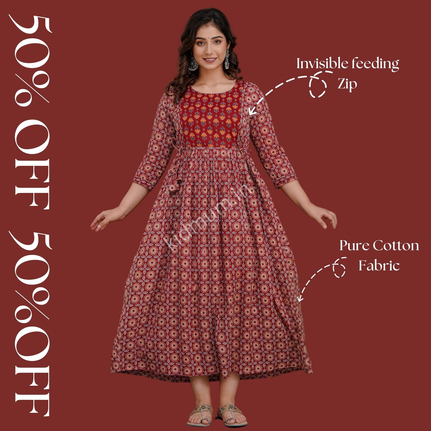 Kidmum™ Feeding Kurti Red Flawa