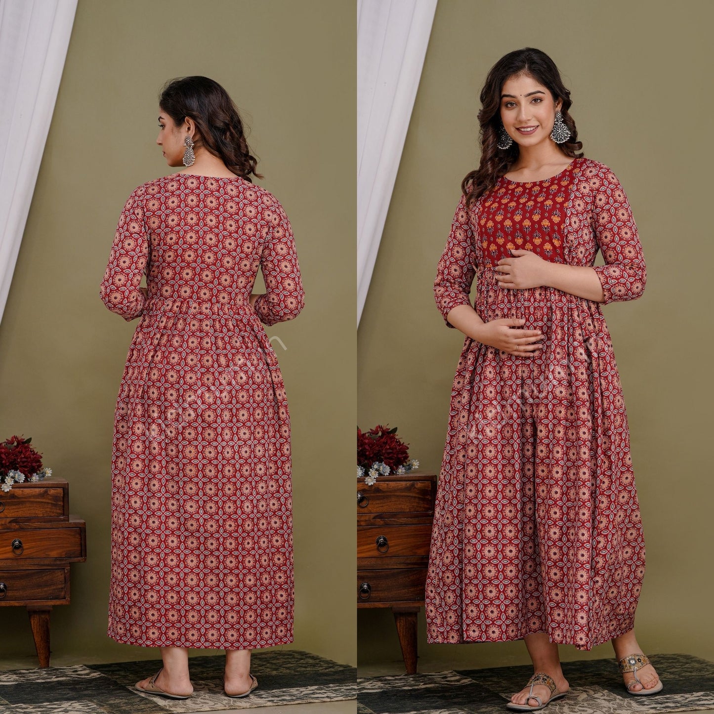 Kidmum™ Feeding Kurti Red Flawa