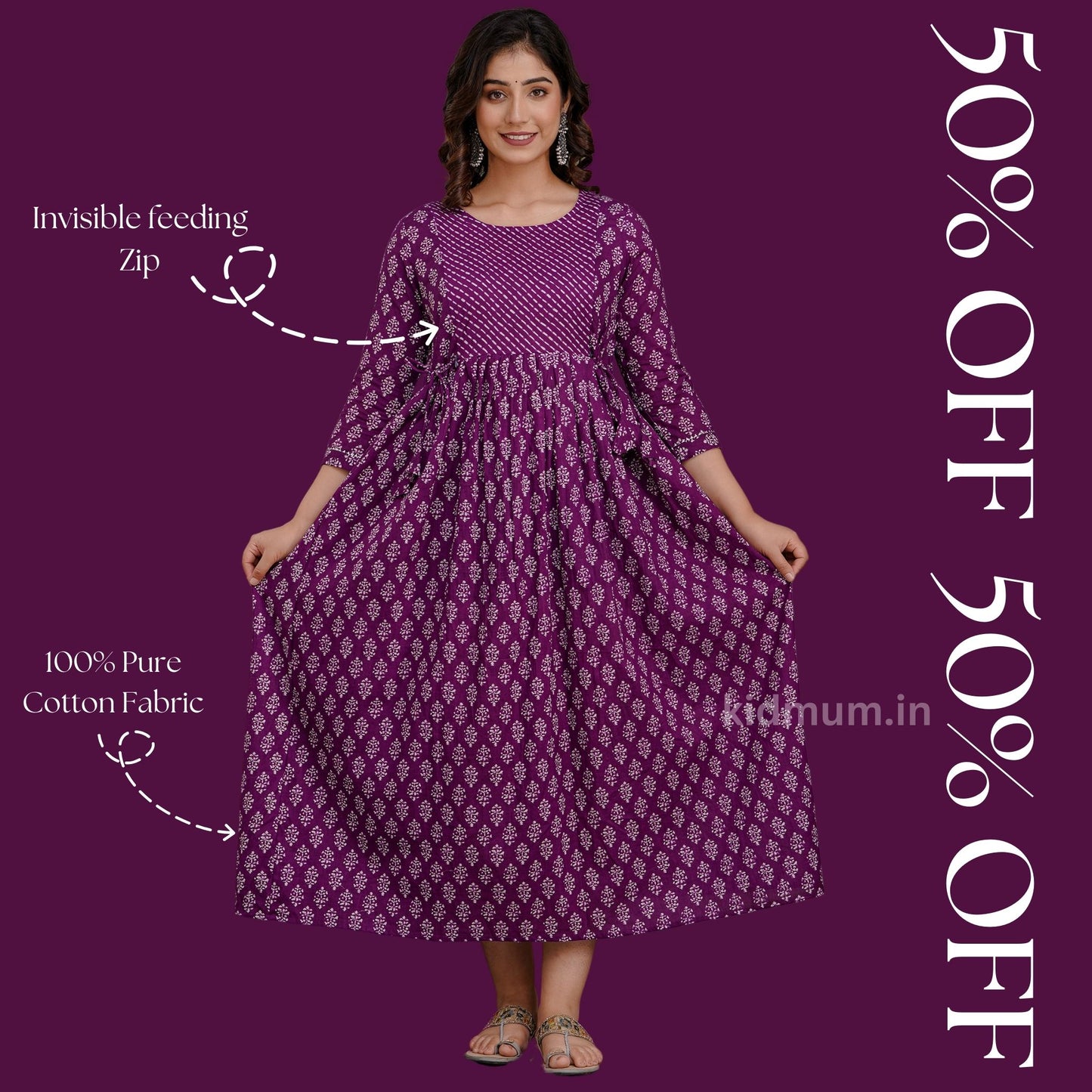 Kidmum Maternity Feeding Kurti Purple