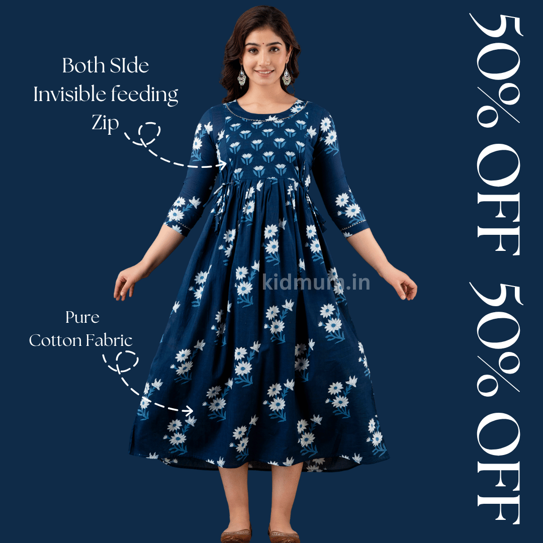 Kidmum Maternity Feeding Kurti Eclipse Blue