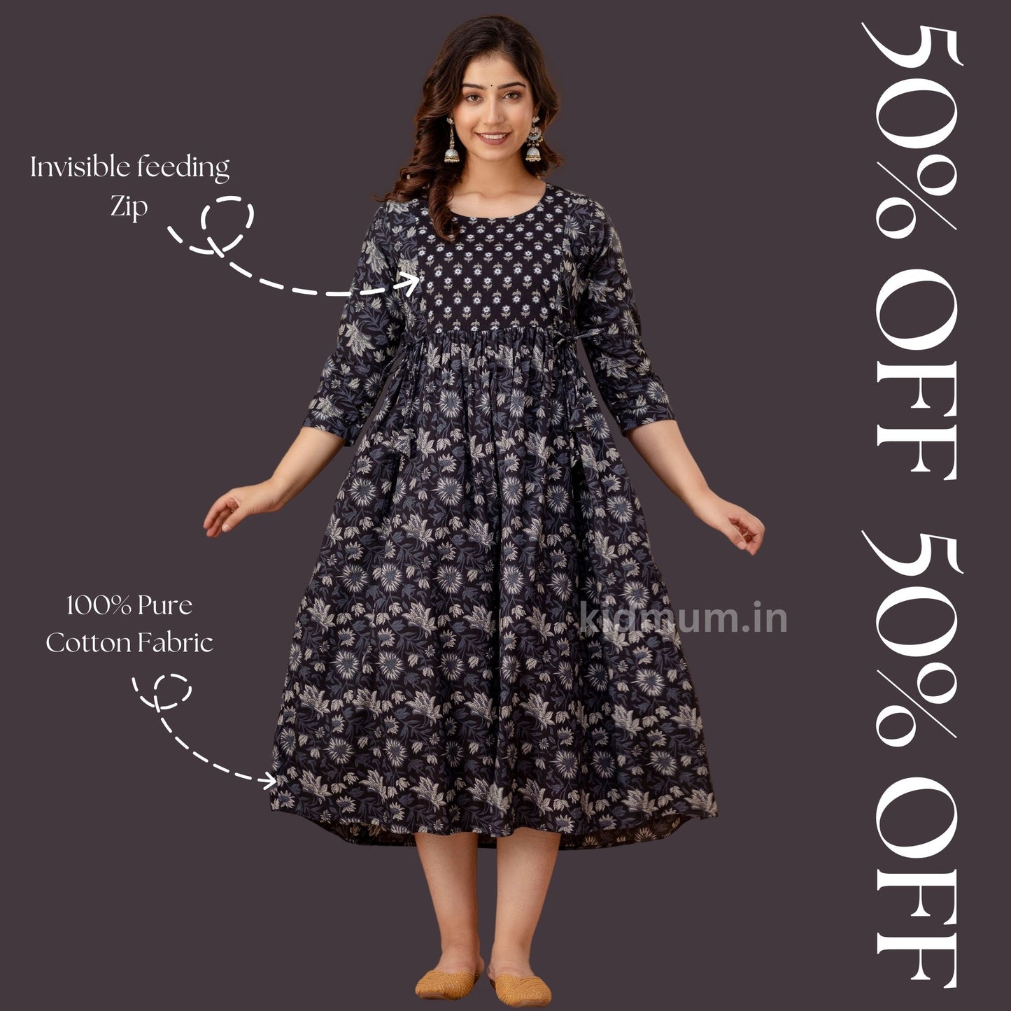 Kidmum Maternity Feeding Kurti Charcoal