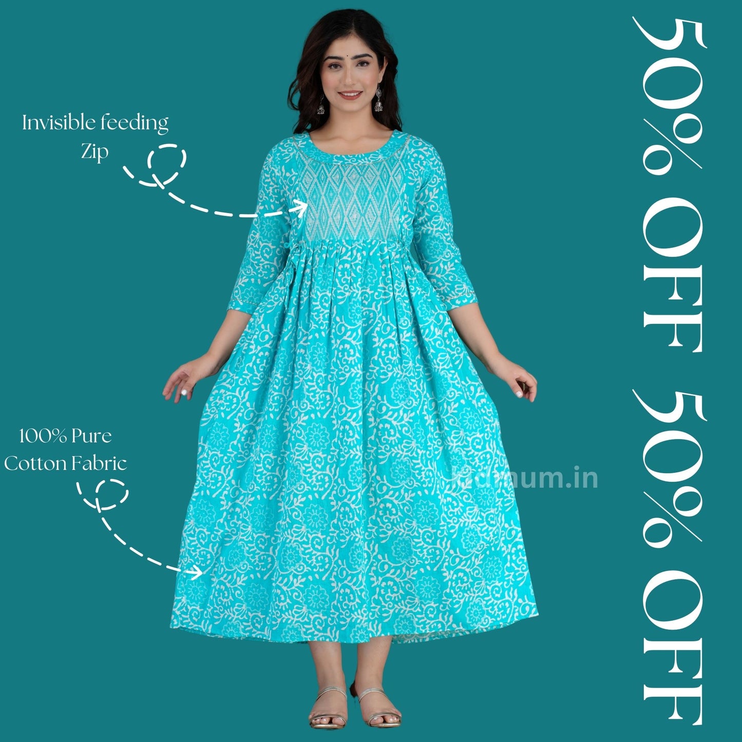 Kidmum Maternity Feeding Kurti Aqua