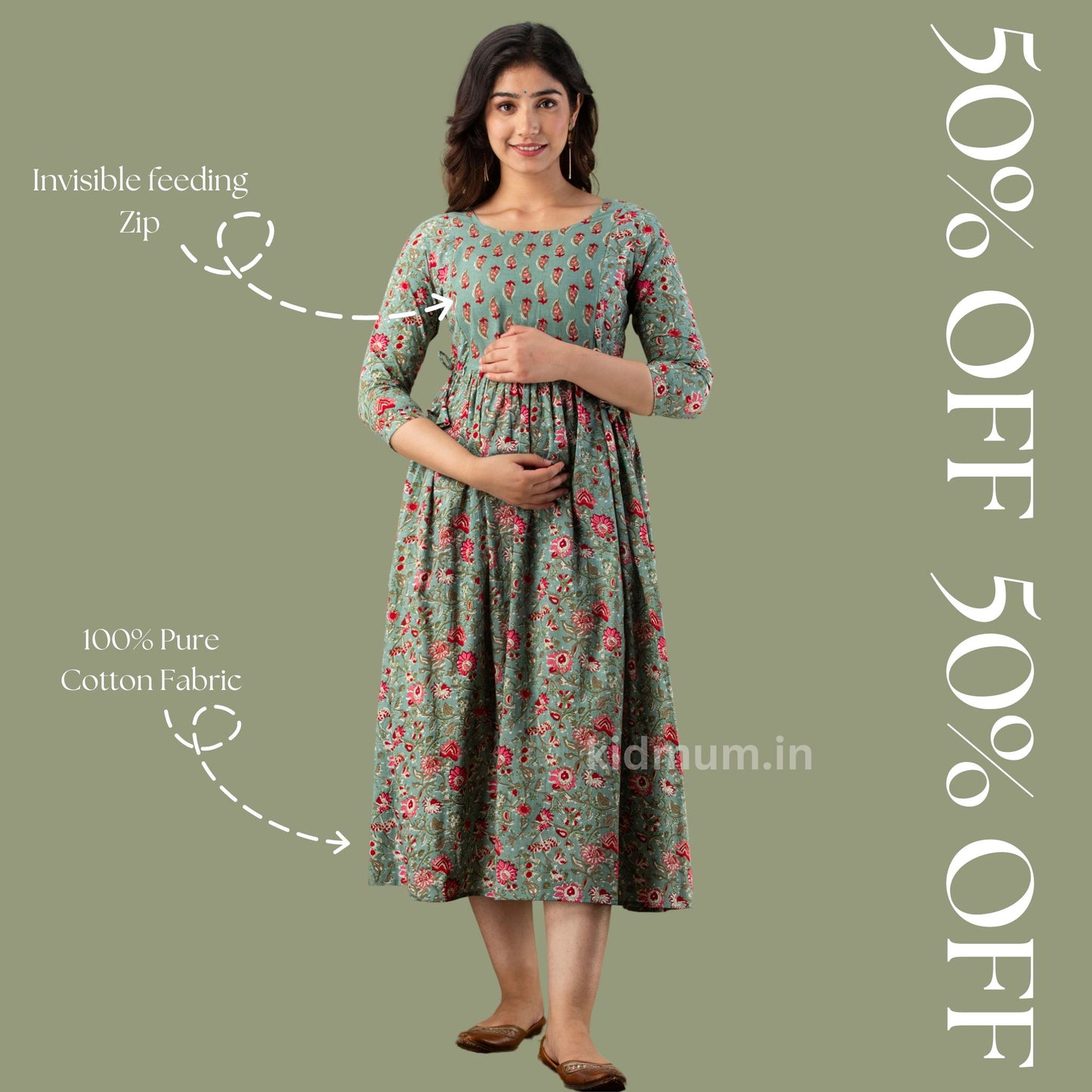 Kidmum Maternity Feeding Kurti Dull Green