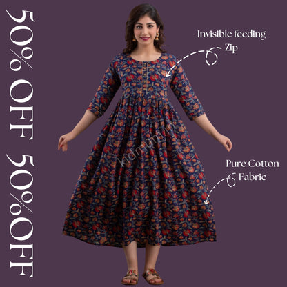 Kidmum™ Feeding Kurti Navy Flo