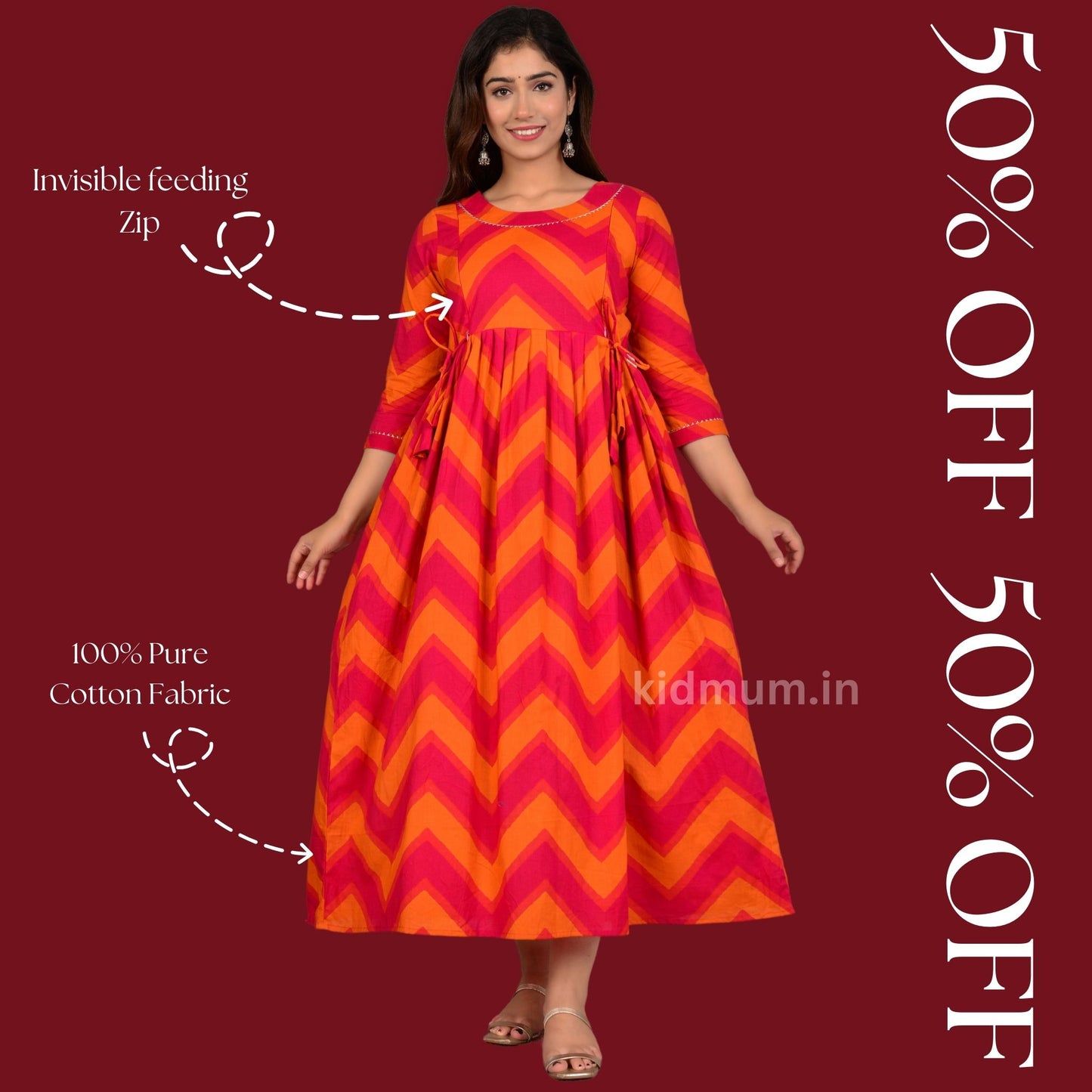 Kidmum Maternity Feeding Kurti Cherry