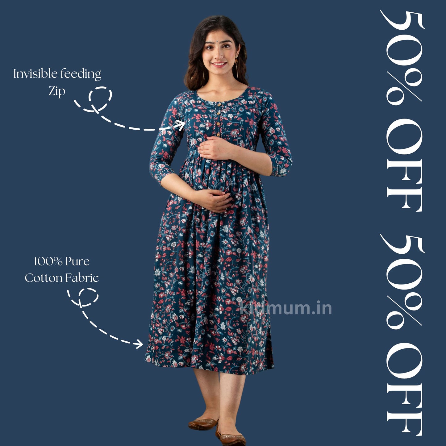 Kidmum Maternity Feeding Kurti Indigo