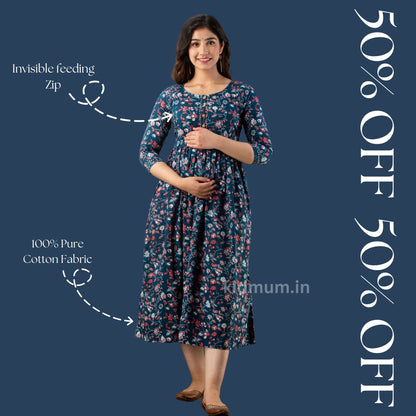 Kidmum Maternity Feeding Kurti Indigo