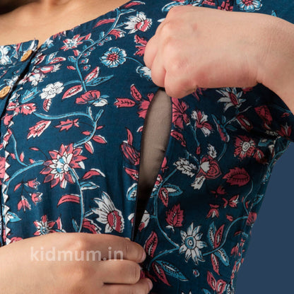 Kidmum Maternity Feeding Kurti Indigo