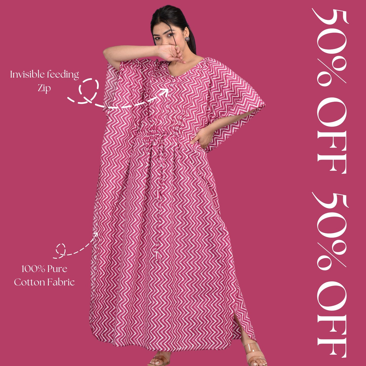 Kidmum™ Maternity Feeding Kaftan Pink Zig